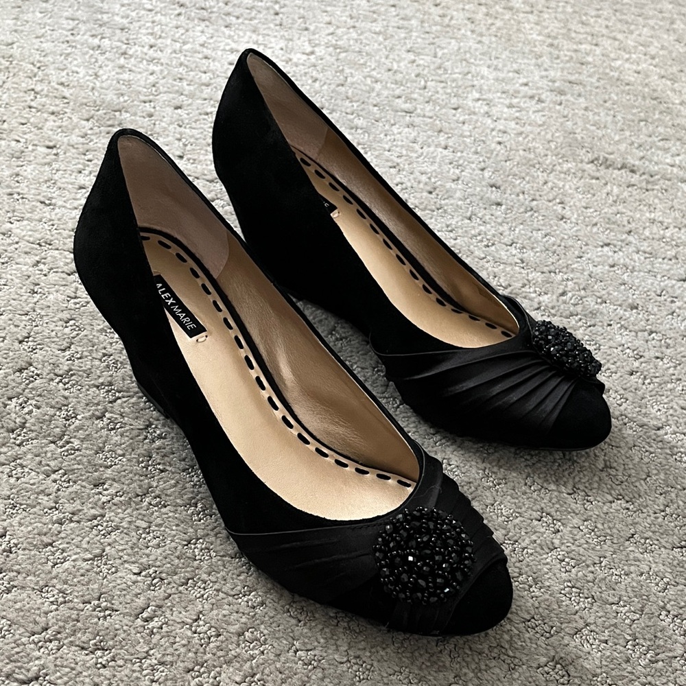 Alex Marie Black Suede Wedge Heels